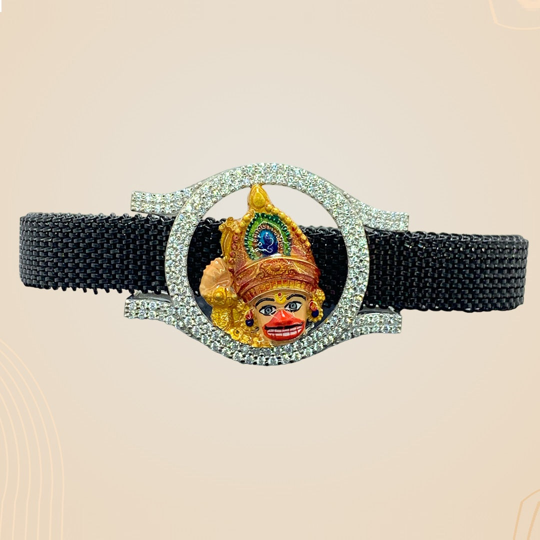 Kashtbhanjandev Salangpur Hanumanji 925 Silver Bracelet | Premium Mina Work & Diamond Detailing
