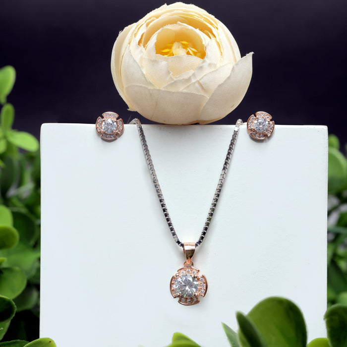 Topaz Studded Round Shape Pendant & Earring Set
