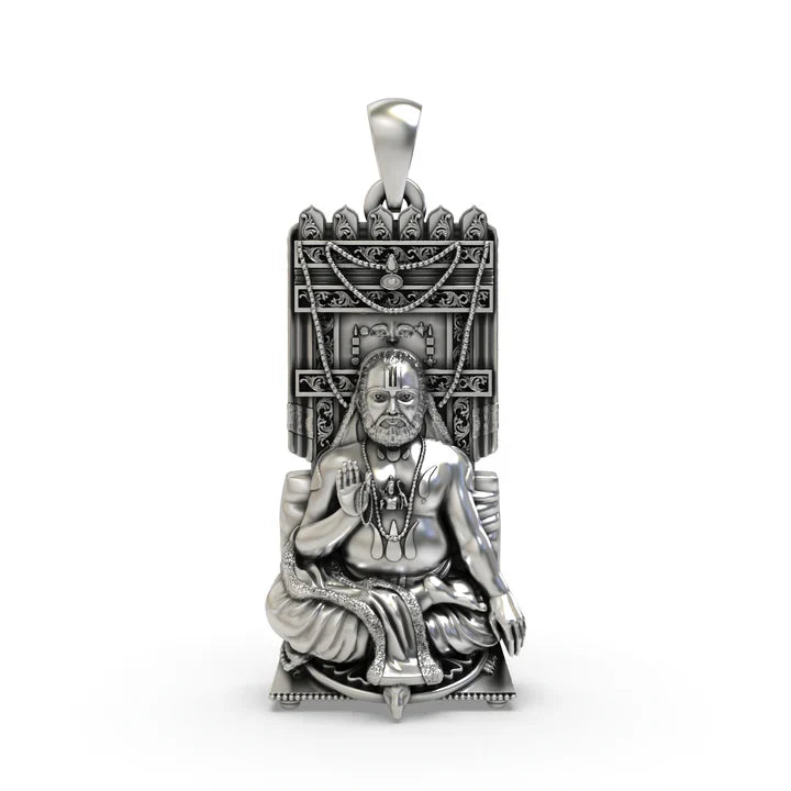 925 Oxidised Silver Raghavendra Tirtha Pendant | Antique Finish Spiritual Guru Locket
