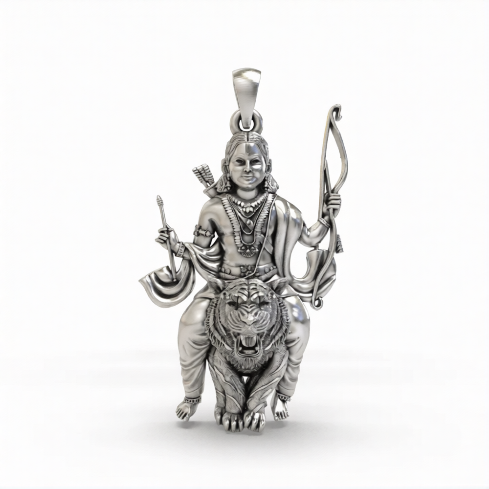 925 Silver Ayyappa Swamy on Tiger Pendant