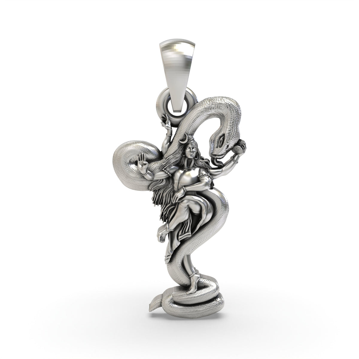 925 Silver Lord Shiva Pendant with Snake | Mahadev Trishul Damru Locket