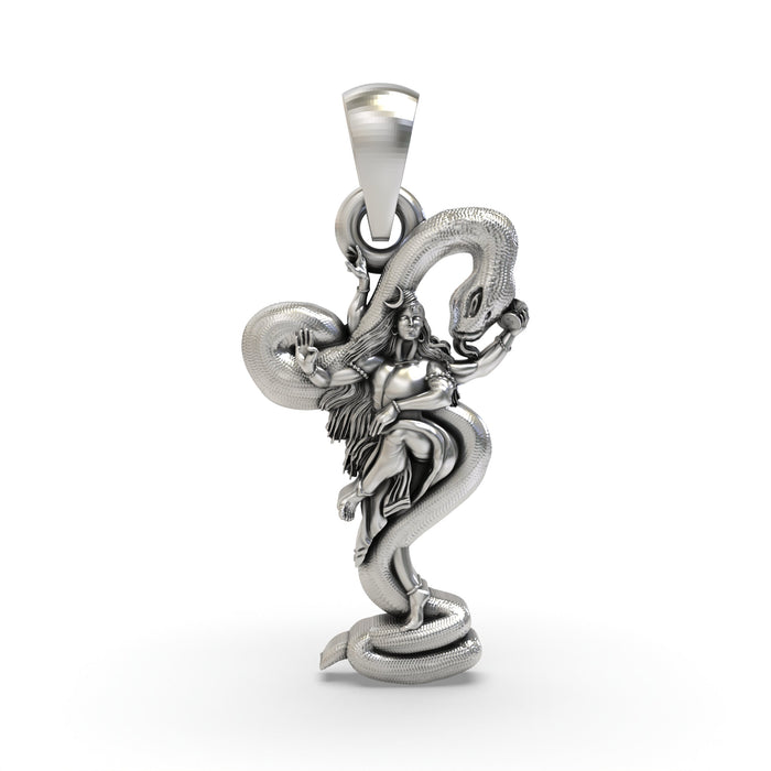 925 Silver Lord Shiva Pendant with Snake | Mahadev Trishul Damru Locket