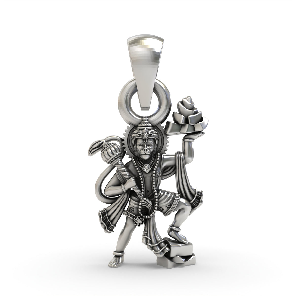 Hanumanji Carrying Sanjeevani Parvat Pendant in 925 Silver | Divine Strength & Devotion Jewelry