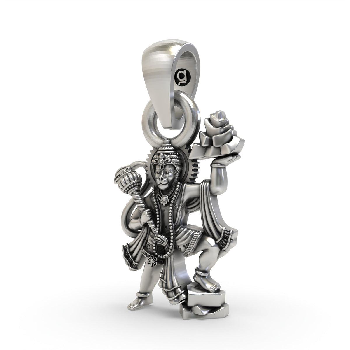 Hanumanji Carrying Sanjeevani Parvat Pendant in 925 Silver | Divine Strength & Devotion Jewelry
