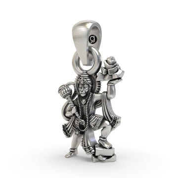 Hanumanji Carrying Sanjeevani Parvat Pendant in 925 Silver | Divine Strength & Devotion Jewelry