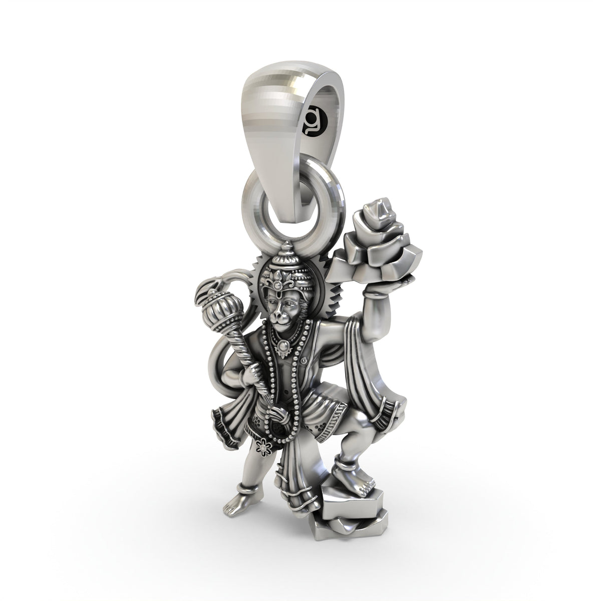 Hanumanji Carrying Sanjeevani Parvat Pendant in 925 Silver | Divine Strength & Devotion Jewelry