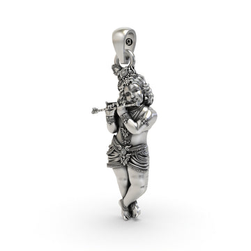 925 Silver Krishna Pendant – Lord Krishna Flute Jewelry | Divine Spiritual Necklace for Devotees & Gifting