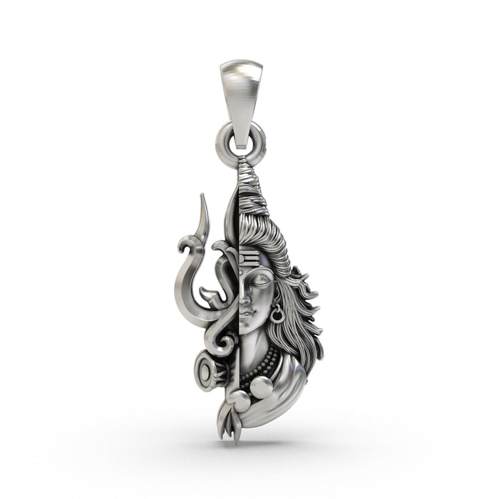 925 Silver Half Trishul Half Shiva Pendant | Lord Shiva Trishul Pendant for Men & Women | Mahadev Jewelry | Spiritual Pendant for Protection & Strength