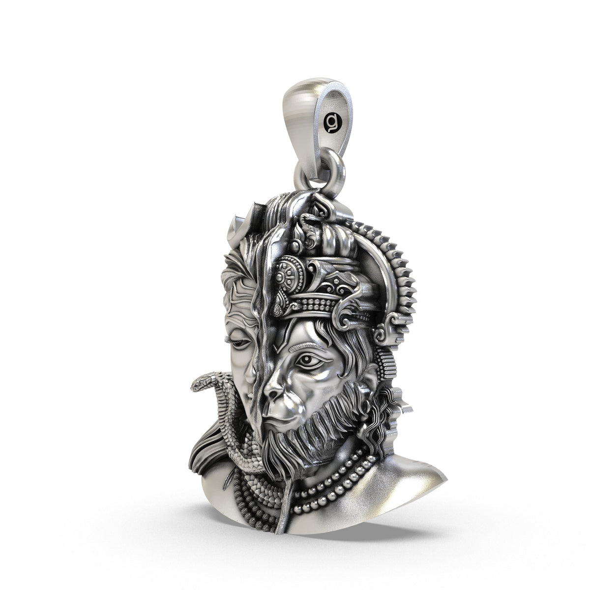 925 Silver Half Shiva Half Hanuman Face Pendant – Ardhanari Veer Devotional Jewelry | Powerful Handmade Spiritual Pendant