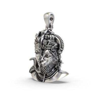 925 Silver Half Shiva Half Hanuman Face Pendant – Ardhanari Veer Devotional Jewelry | Powerful Handmade Spiritual Pendant