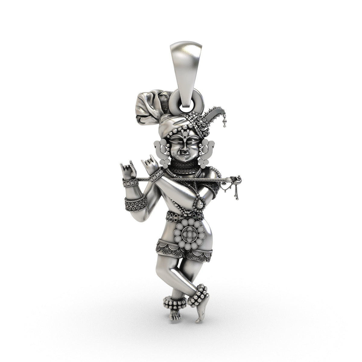 Solid Radha Raman Krishna Pendant | Pure 925 Silver Hindu God Jewelry, Vaishnav Spiritual Necklace