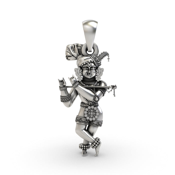 Solid Radha Raman Krishna Pendant | Pure 925 Silver Hindu God Jewelry, Vaishnav Spiritual Necklace