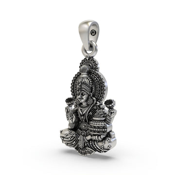 Lakshmi Maa Pendant in 925 Sterling Silver | Hindu Goddess of Wealth & Prosperity | Handmade Devotional Jewelry