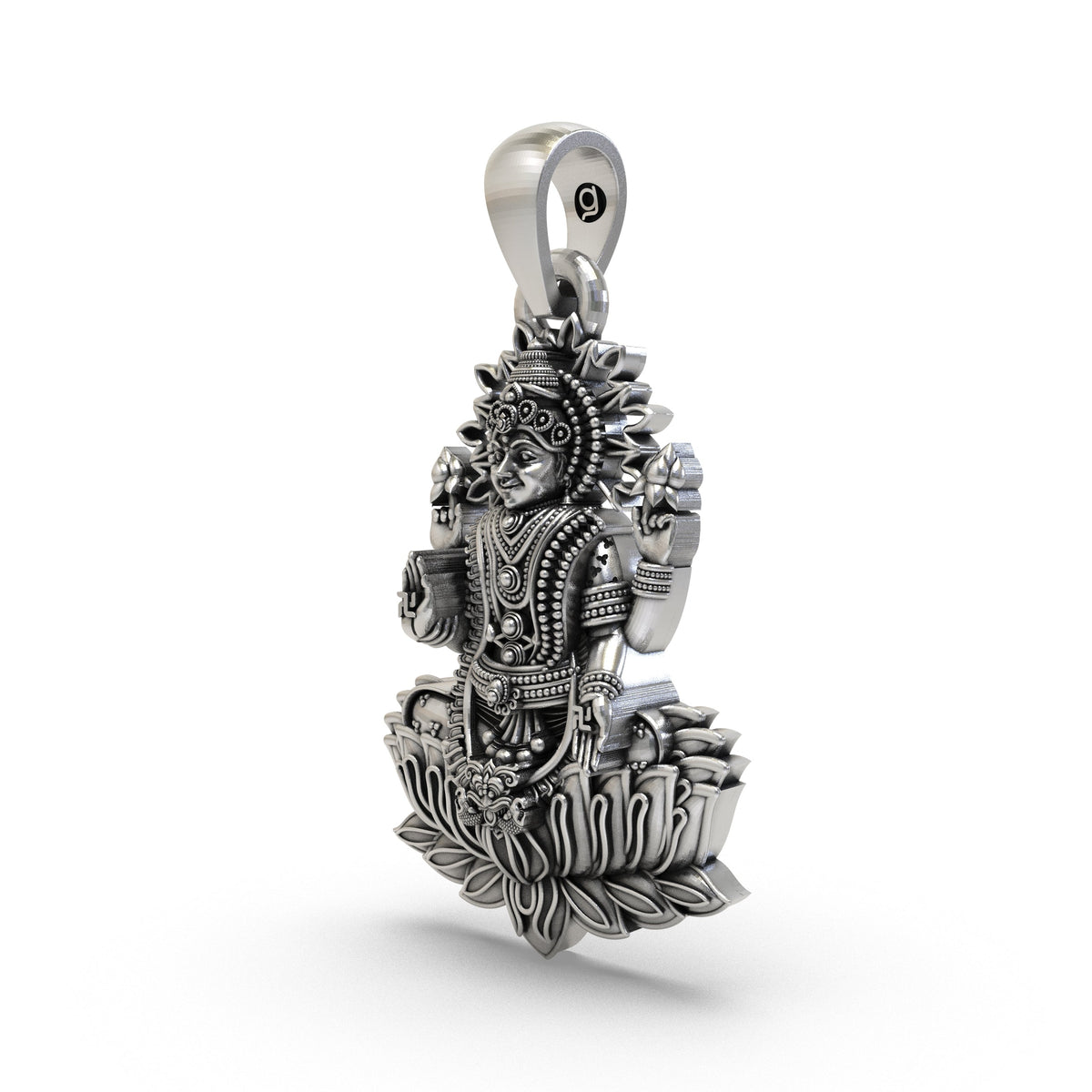 Lakshmi Maa Lotus Pendant in 925 Sterling Silver | Goddess of Wealth & Prosperity | Handmade Hindu Spiritual Jewelry