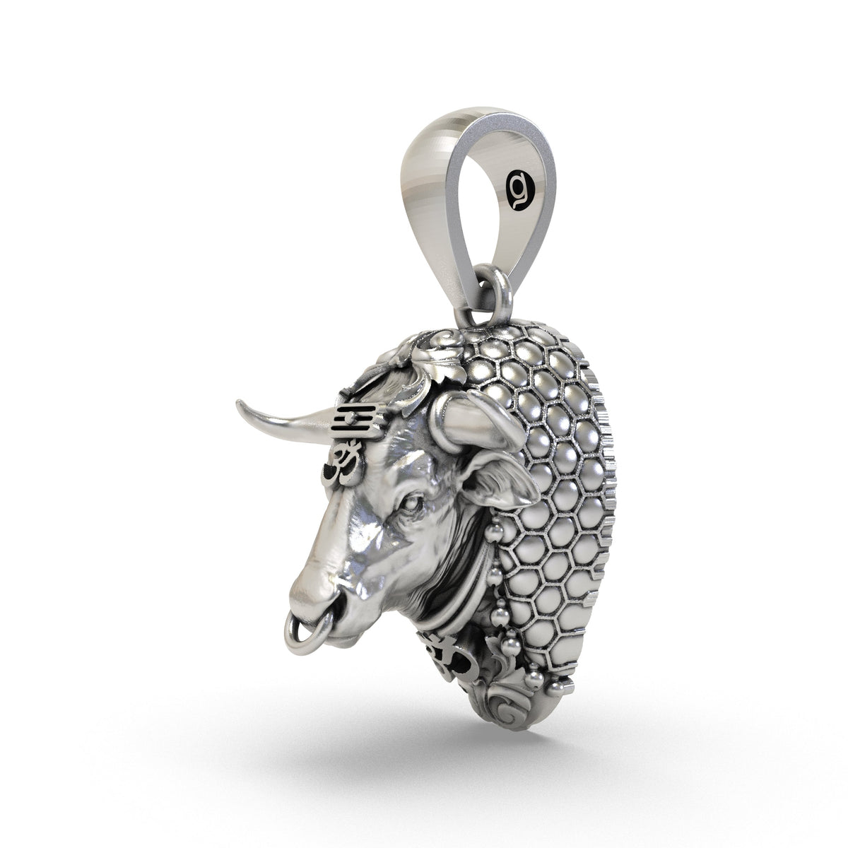 925 Sterling Silver Nandi Bull Pendant — Sacred Shiva Vahana with Om & Tripundra, Handmade Temple Jewellery