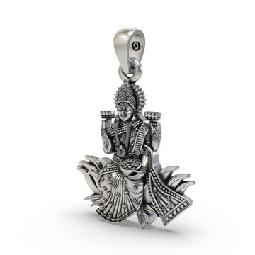 Lakshmi Maa Lotus Pendant in 925 Sterling Silver | Goddess of Wealth & Prosperity | Handmade Hindu Spiritual Jewelry