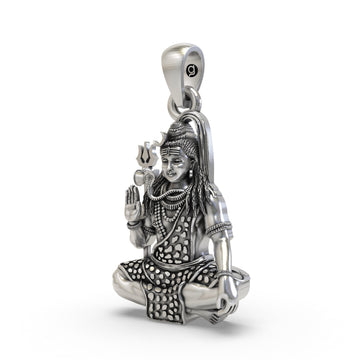 925 Sterling Silver Shiva Pendant — Mahadev in Meditation with Trishul & Snake, Handmade Temple Jewellery