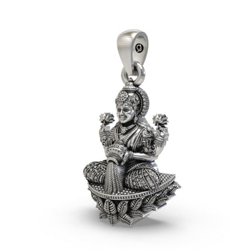 925 Silver Goddess Lakshmi Pendant | Handmade Mahalaxmi Lotus Jewelry