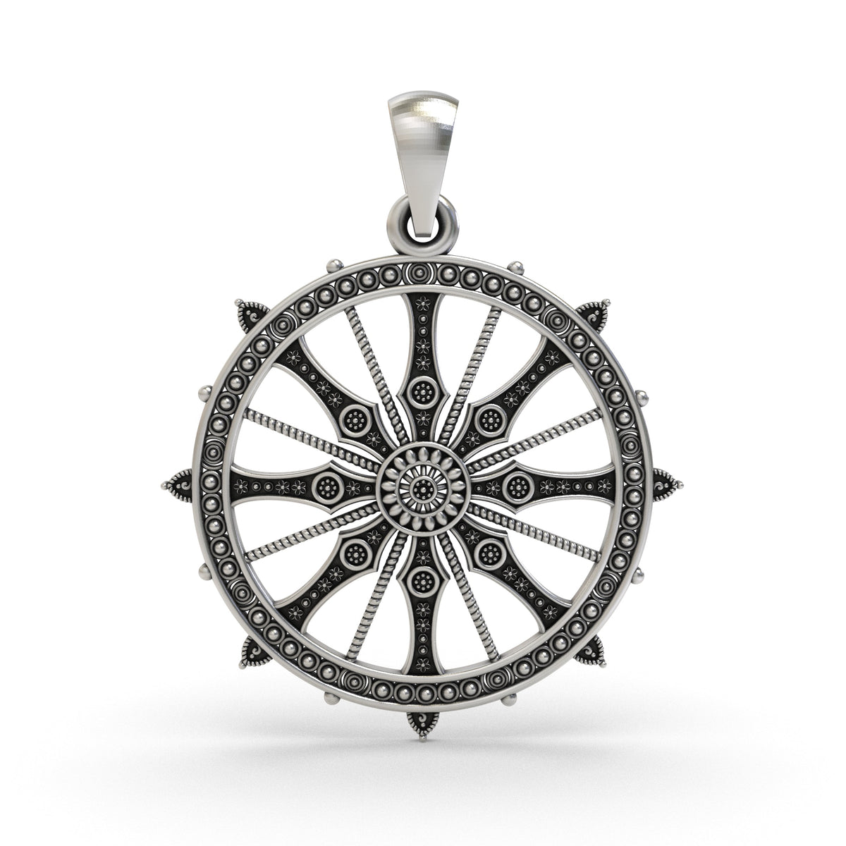 925 Sterling Silver Sudarshan Chakra Pendant | Konark Sun Wheel Hindu Spiritual Jewelry | Handmade Oxidized Chakra Necklace for Men & Women