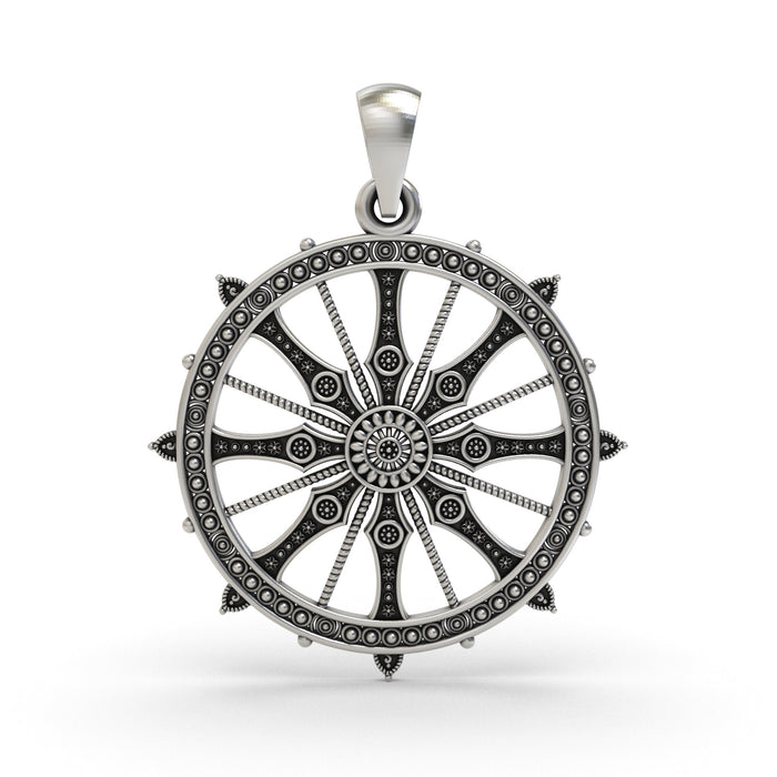925 Sterling Silver Sudarshan Chakra Pendant | Konark Sun Wheel Hindu Spiritual Jewelry | Handmade Oxidized Chakra Necklace for Men & Women