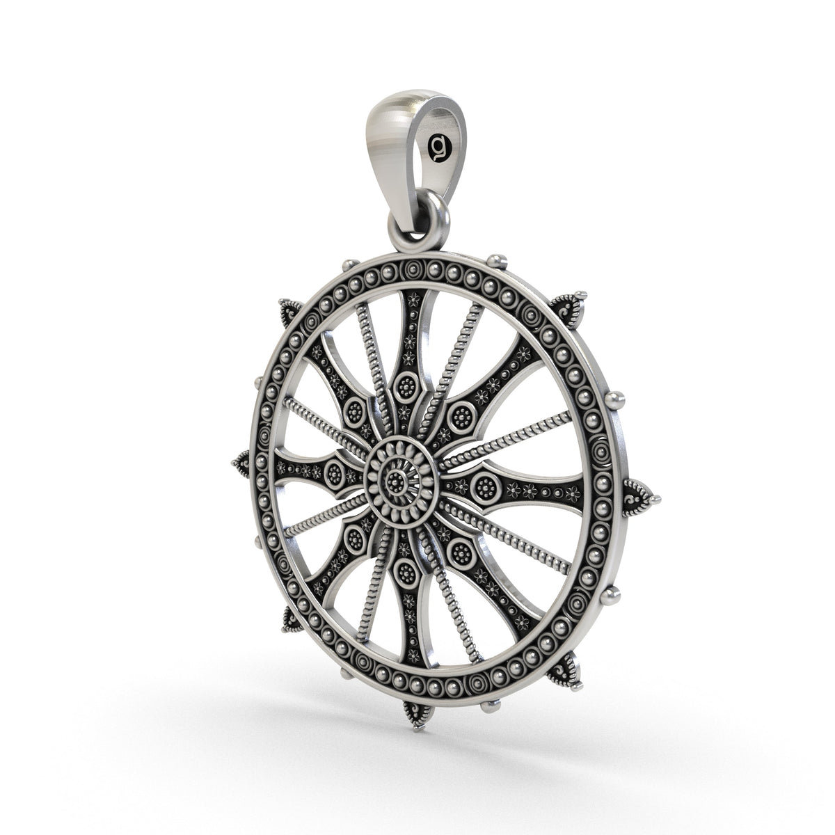 925 Sterling Silver Sudarshan Chakra Pendant | Konark Sun Wheel Hindu Spiritual Jewelry | Handmade Oxidized Chakra Necklace for Men & Women