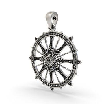 925 Sterling Silver Sudarshan Chakra Pendant | Konark Sun Wheel Hindu Spiritual Jewelry | Handmade Oxidized Chakra Necklace for Men & Women