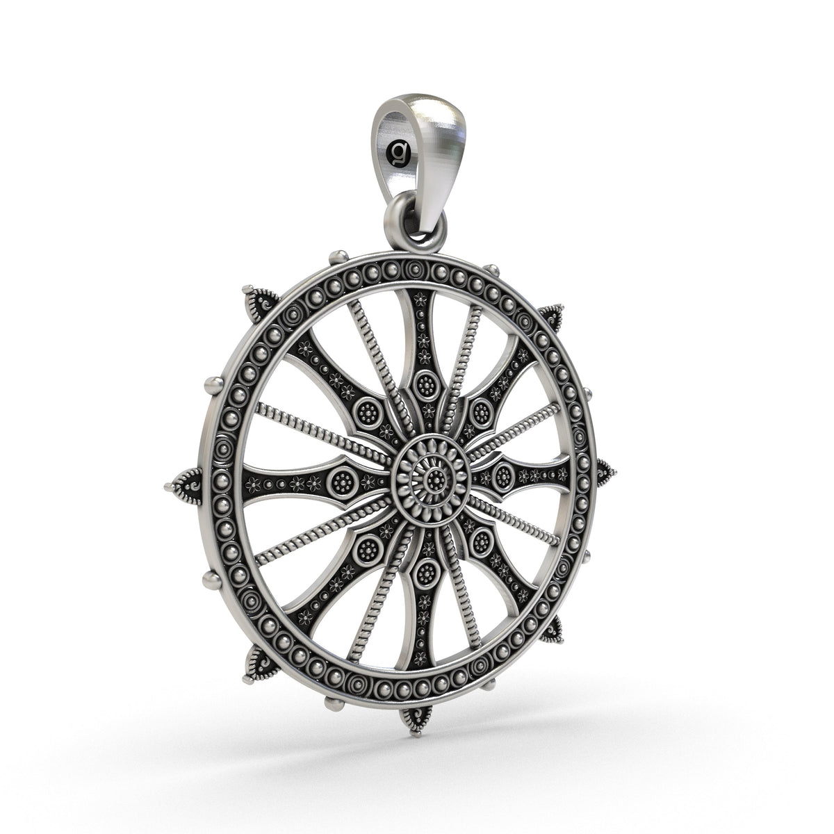 925 Sterling Silver Sudarshan Chakra Pendant | Konark Sun Wheel Hindu Spiritual Jewelry | Handmade Oxidized Chakra Necklace for Men & Women