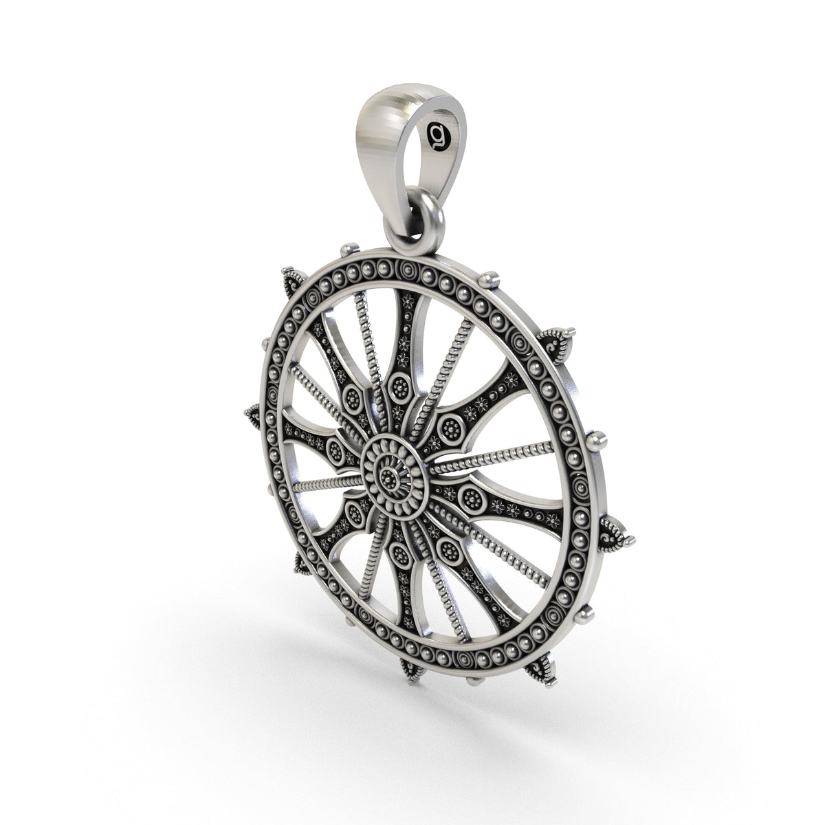 925 Sterling Silver Sudarshan Chakra Pendant | Konark Sun Wheel Hindu Spiritual Jewelry | Handmade Oxidized Chakra Necklace for Men & Women