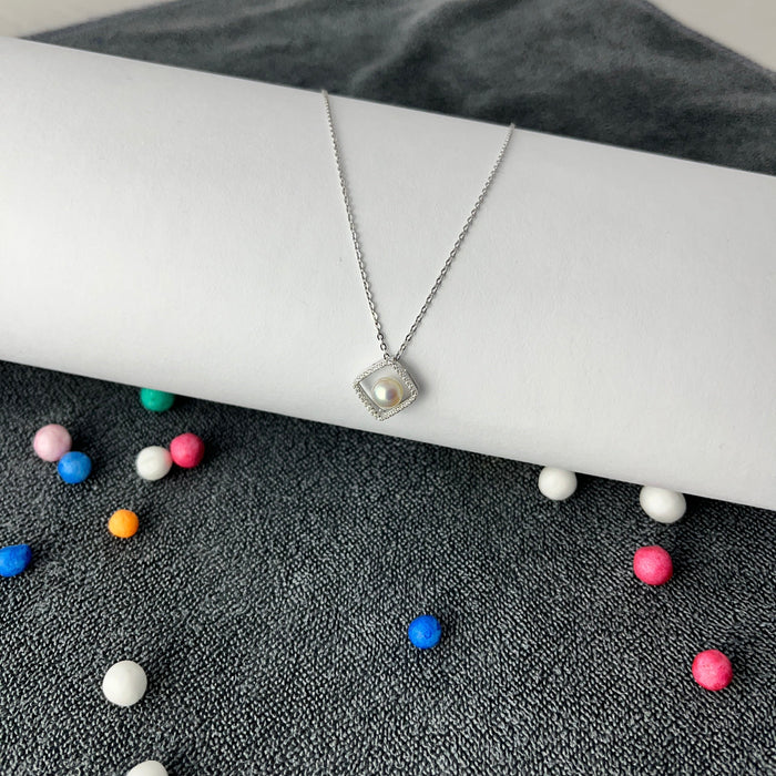 Pearl under Diamond  Pendant with Chain