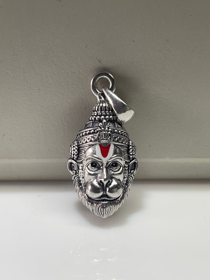 925 Oxidised Silver Hanumanji Face Pendant | Intricately Detailed Hindu God Necklace for Strength, Protection & Devotion