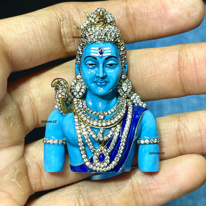 925 Silver Shiva Pendant with Meena Enamel & Sparkling Stone Work – Mahadev Spiritual Necklace | Hindu God Jewelry for Men & Women