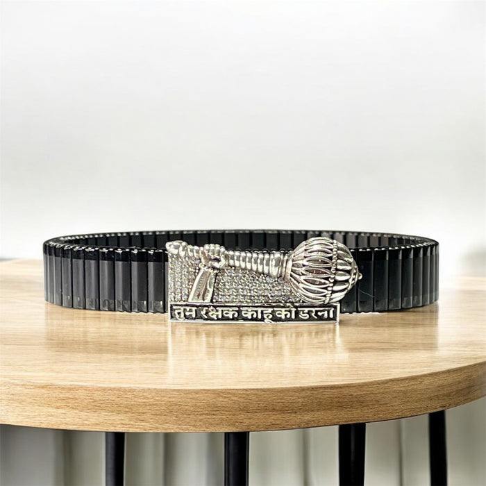 925 Silver Hanuman Gada Bracelet | “Tum Rakshak Kahu Ko Darna” Engraved Kada