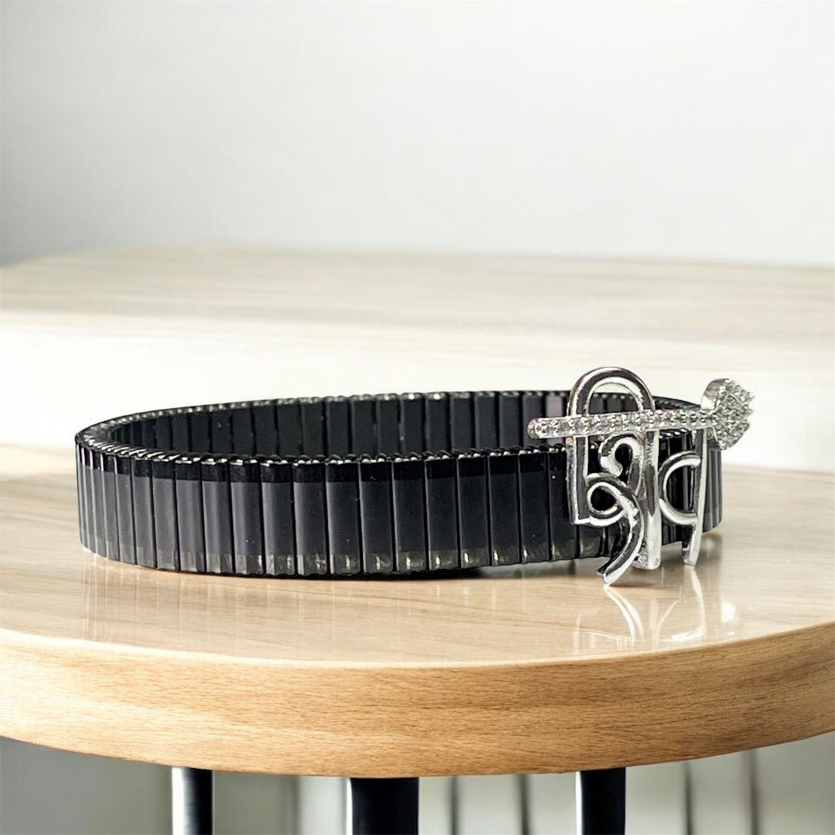 925 Silver Shiv Trishul Bracelet | “Shiv” Text Motif with Iced Trident