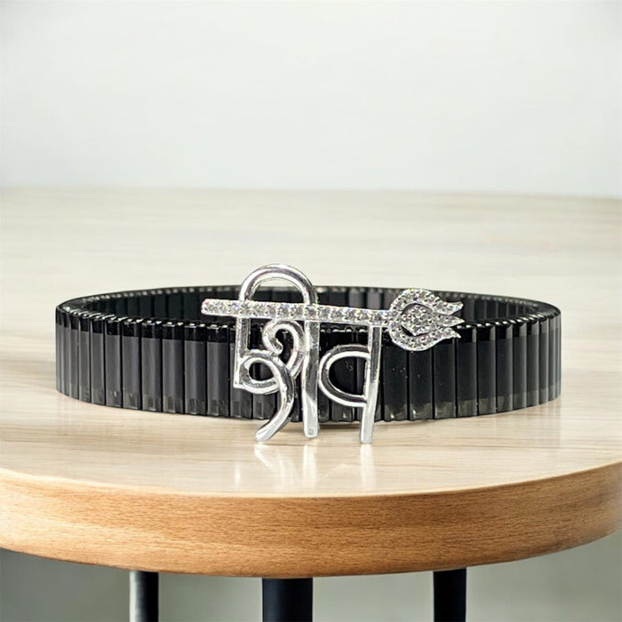 925 Silver Shiv Trishul Bracelet | “Shiv” Text Motif with Iced Trident