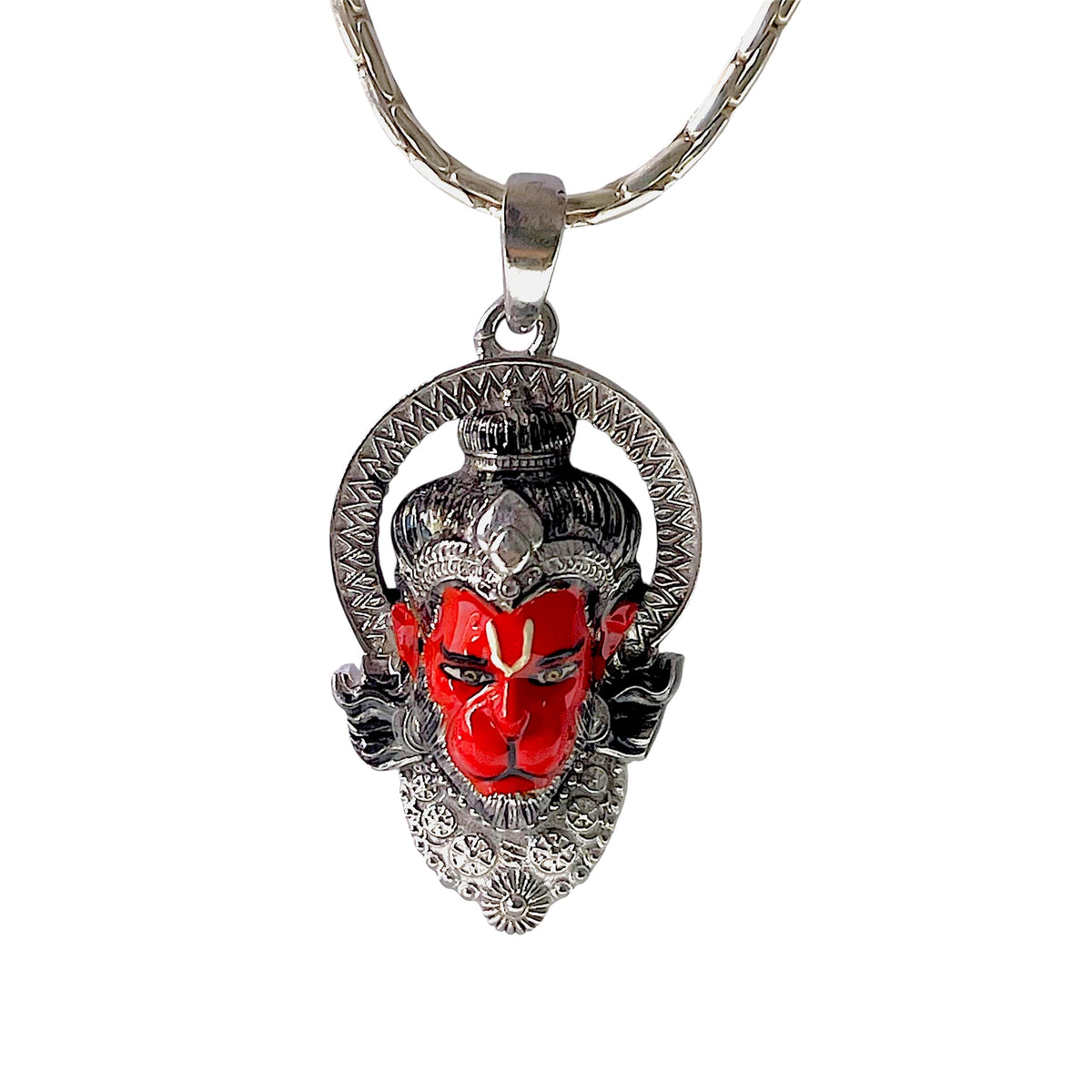 925 Sterling Silver Hanumanji Face Pendant with Meena Work | Bajrang Bali Protection Locket for Men & Women