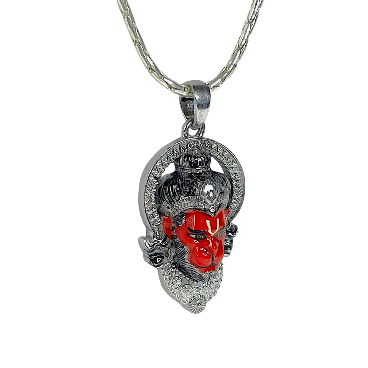 925 Sterling Silver Hanumanji Face Pendant with Meena Work | Bajrang Bali Protection Locket for Men & Women