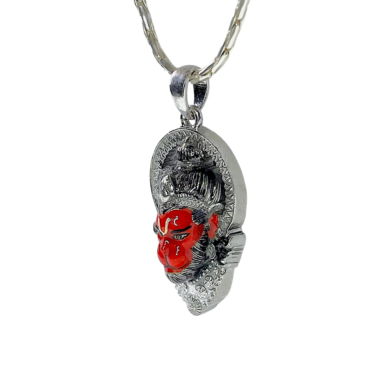 925 Sterling Silver Hanumanji Face Pendant with Meena Work | Bajrang Bali Protection Locket for Men & Women