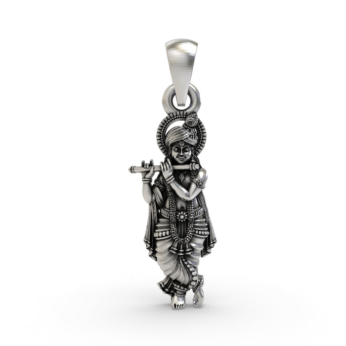 925 Silver Krishna Pendant | Sterling Silver Hindu God Vishnu Necklace, Vaishnav Spiritual Jewelry for Men & Women