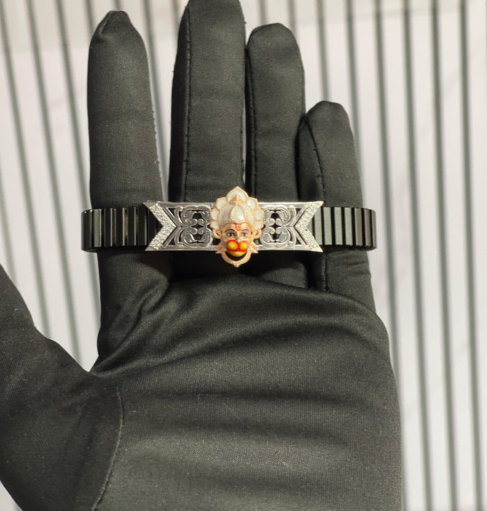 925 Silver Hanumanji Bracelet – Spiritual Hindu Jewelry – Protection & Strength – Adjustable Devotional Wristwear for Men & Women
