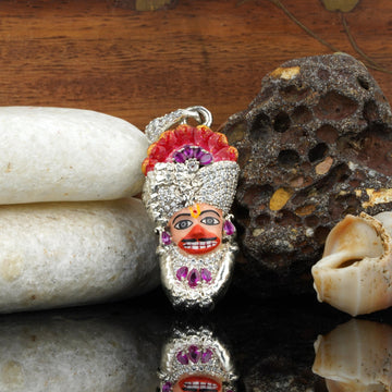 925 Silver Sarangpur Hanuman Pendant – Divine Power in Mina & Diamonds