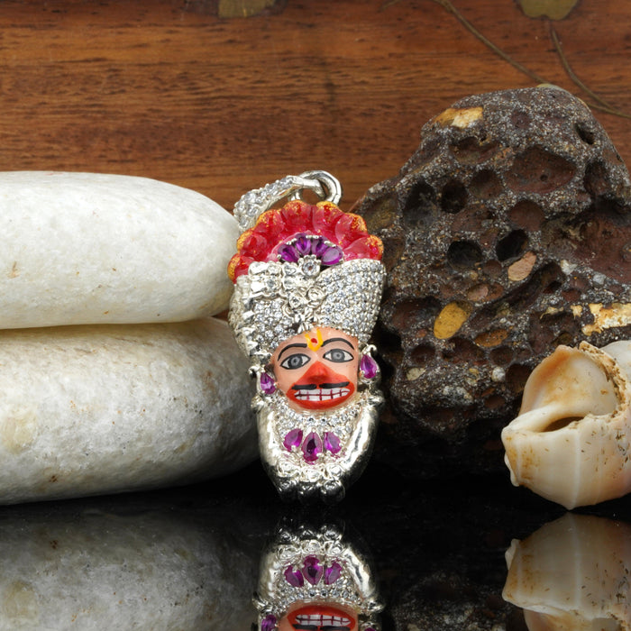 925 Silver Sarangpur Hanuman Pendant – Divine Power in Mina & Diamonds