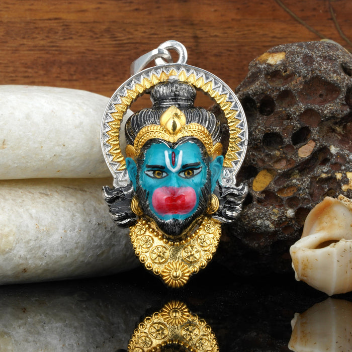 925 Silver Hanumanji Face Pendant | Diamond & Mina Work Masterpiece